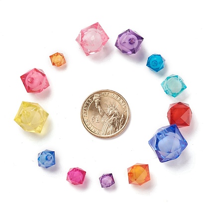 Transparent Acrylic Beads, Bead in Bead, Faceted, Cube, 8~20x8~20x8~19mm, Hole: 2~3mm, about 110~1800pcs/bag