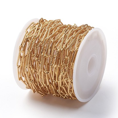 Stainless Steel Paperclip Chains, Drawn Elongated Cable Chains, Soldered, with Spool, Textured