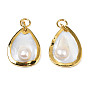 Natural White Shell Pendants, with Light Gold Plated Brass Edge, Teardrop