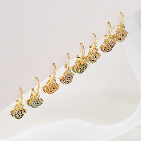Vintage Devil Eye Pendant Earrings for Women, Gold Plated Copper with Micro Inlaid Zircon Stones