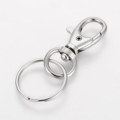Iron Swivel Clasps, Swivel Snap Hook Lobster Claw Clasps, with Key Rings, 25x60mm
