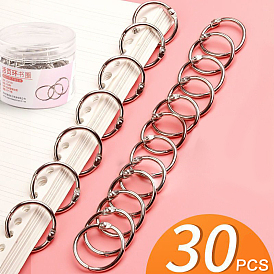 30Pcs Stainless Steel Flat Round Loose Leaf Book Binder Hinged Rings, with Hole Punches
