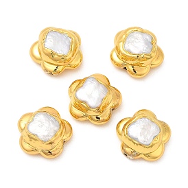 Baroque Style Natural Keshi Pearl Flower Beads, Long-Lasting Plated, with Golden Plated Brass Findings