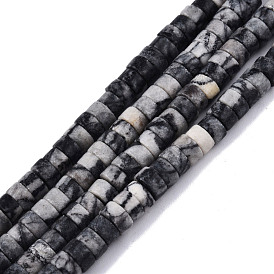 Natural Black Netstone Beads Strands, Heishi Beads, Flat Round/Disc