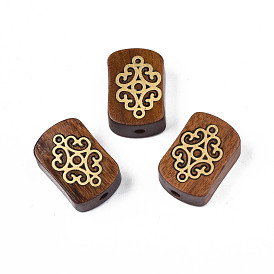 Natural Rosewood Undyed Beads, with Raw(Unplated) Brass Slices, Rectangle
