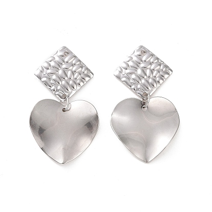 304 Stainless Steel Heart with Rhombus Dangle Stud Earrings for Women