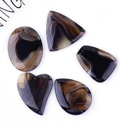 Natural Striped Agate/Banded Agate Pendants, Dyed, Mixed Shape, 46~54x35.5~47.5x6mm, Hole: 1.5~2mm