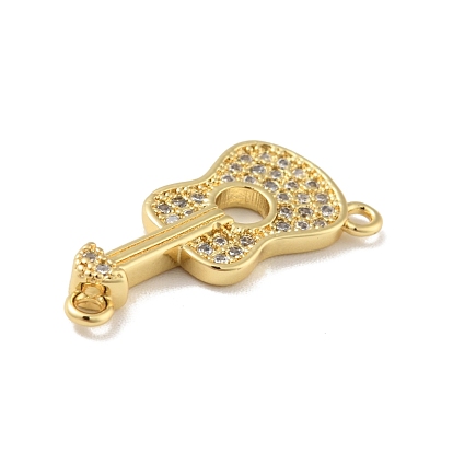 Brass Micro Pave Cubic Zirconia Pendants, Cadmium Free & Lead Free, Long-Lasting Plated, Guitar, Clear