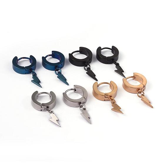 304 Stainless Steel Huggie Hoop Earrings, Hypoallergenic Earrings, Punk Rock Style, 25x13.5x4mm, Pin: 1mm
