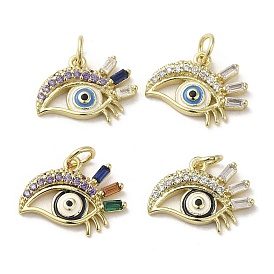 Brass Micro Pave Cubic Zirconia Pendants, with Glass and Enamel, with Jump Ring, Real 18K Gold Plated, Eye