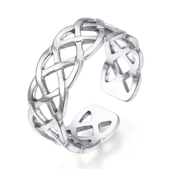 304 Stainless Steel Wire Wrap Open Cuff Ring, Hollow Ring for Women