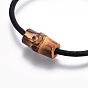 Cowhide Leather Cord Bracelets, with 304 Stainless Steel Finding, Natural Bodhi Beads