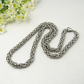 Men's Boys Byzantine Chain Necklaces Fashionable 304 Stainless Steel Necklaces, 22.05 inch(56cm)