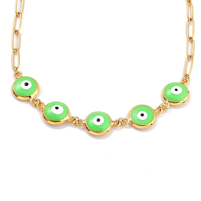Brass Enamel Evil Eye Link Chain Necklaces, with Lobster Claw Clasps, Golden