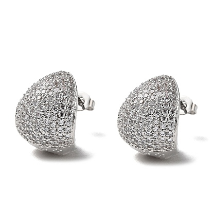 Rack Plating Brass Micro Pave Cubic Zirconia Stud Earrings, Curved Teardrop