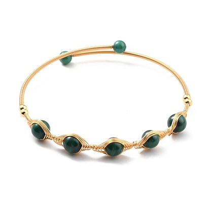 Bracelet de manchette enveloppé de pierres précieuses naturelles, bracelet torque en laiton doré pour femme, sans plomb et sans cadmium