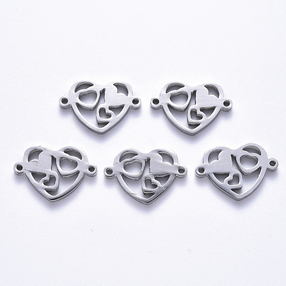 201 connecteurs de liens en acier inoxydable, Coupe au laser, cœur, pour la fabrication de bijoux de la Saint-Valentin