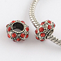 Rondelle Antique Silver Plated Metal Alloy Rhinestone European Beads, Large Hole Beads, 11~12x6mm, Hole: 5mm