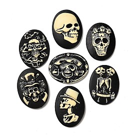 Halloween Opaque Resin Cabochons, Oval with Skull