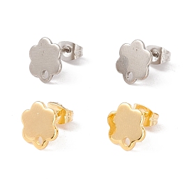 201 Stainless Steel Stud Earring Findings with Hole, 304 Stainless Steel Pins and Ear Nuts, Flower