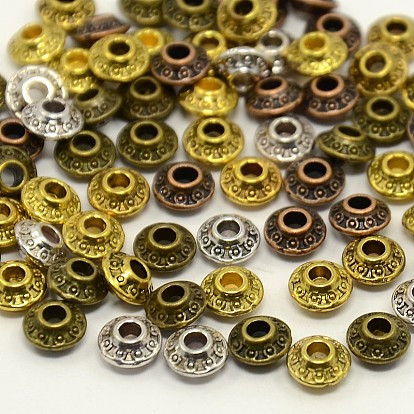Perles d'espacement bicône en alliage de style tibétain antique mixte, 6.5x4mm, trou: 2 mm, environ 620 pcs / 200 g