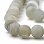 Natural Green Line Jasper Beads Strands, Frosted, Round
