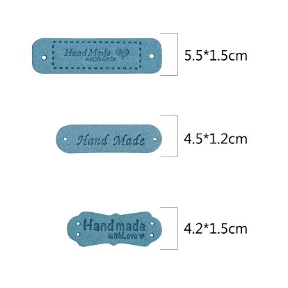 Microfiber Leather Labels, Handmade Embossed Tag, with Holes, for DIY Jeans, Bags, Shoes, Hat Accessories, Rectangle with Word Handmade
