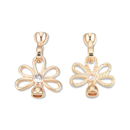 Brass Pave Clear Cubic Zirconia Fold Over Clasps, Cadmium Free & Nickel Free & Lead Free, Flower