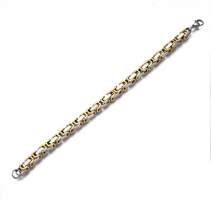 Placage ionique (ip) deux tons 201 bracelet chaîne byzantine en acier inoxydable pour hommes femmes, sans nickel