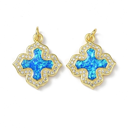 Brass Micro Pave Cubic Zirconia Pendants, with Synthetic Opal and Jump Ring, Long-Lasting Plated, Cross