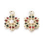 Golden Plated Alloy Charms, with Rhinestone and Acrylic Imitation Pearl, Snowflake, for Christmas
