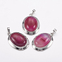 Gemstone Pendants, with Platinum Tone Alloy Findings, Oval