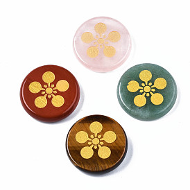 Cabochons de pierres fines naturelles, plat et circulaire avec motif floral