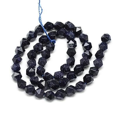 Synthetic Blue Goldstone Beads Strands, Star Cut Round Beads, Faceted