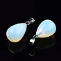 Opalite Stone Pendants with Platinum Plated Iron Findings, Drop, 20~23x12~13mm, Hole: 6x2.5mm