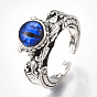 Alloy Cuff Finger Rings, with Glass, Wide Band Rings, Dragon Eye