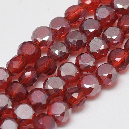 Electroplate Glass Beads Strands, Rainbow Plated, Frosted, Faceted, Flat Round