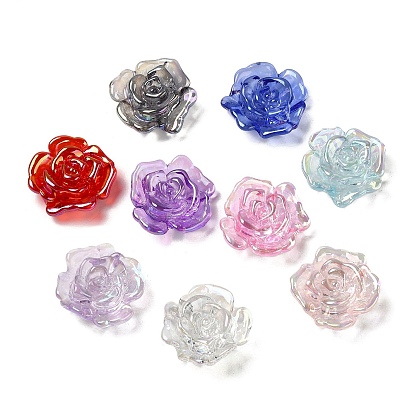 Perles acryliques transparentes et plaquées UV, iridescent, rose