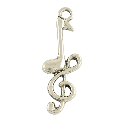 Tibetan Style Alloy Pendants, Musical Note, Cadmium Free & Lead Free, 31x11x2.5mm, Hole: 2mm, about 650pcs/1000g