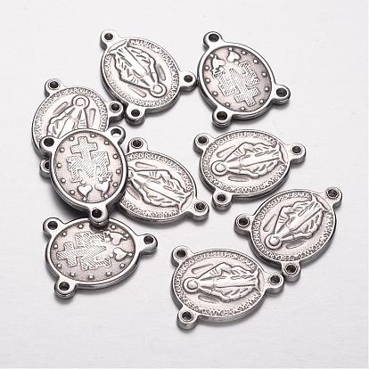201 Stainless Steel Links, Rosary Center Pieces, Chandelier Component Links, 3 Loop Connectors, Oval