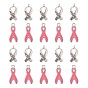 50Pcs 2 Styles Alloy Enamel Pendants, Platinum Plated October Breast Cancer Pink Awareness Ribbon & Antique Silver Plated Awareness  Ribbon with Word Hope