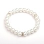 Perles de verre perles rondes Bracelet extensible, avec des perles de strass du Moyen-Orient en laiton plaqué argent, 52mm