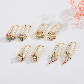 Sparkling Five-pointed Star Earrings with Colorful Zircon Stones for Women