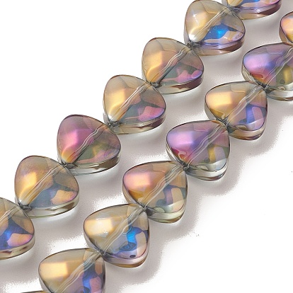 Brins de perles de verre de galvanoplastie transparentes, arc-en-ciel plaqué, cœur