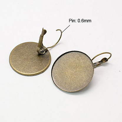 Brass Leverback Earring Findings, Tray: 25mm, 26mm, Pin: 0.6mm