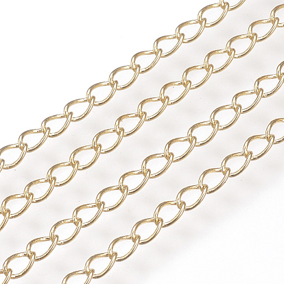 Soldered Brass Curb Chains, with Spool, Nickel Free, Real 18K Gold Plated