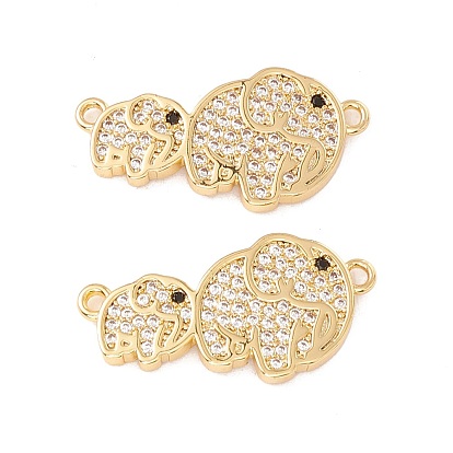 Brass Micro Pave Clear & Black Cubic Zirconia Connector Charms, Mother and Son Elephants