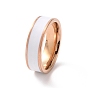 Enamel Grooved Line Finger Ring, Rose Gold 201 Stainless Steel Jewelry for Women