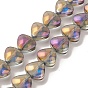 Transparent Electroplate Glass Bead Strands, Rainbow Plated, Heart