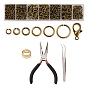 Kit de búsqueda de fabricación de joyas de bricolaje, incluyendo anillos de salto de latón y anillos de salto abiertos, Ganchos de aleación de zinc de langosta garra, pinzas, alicates